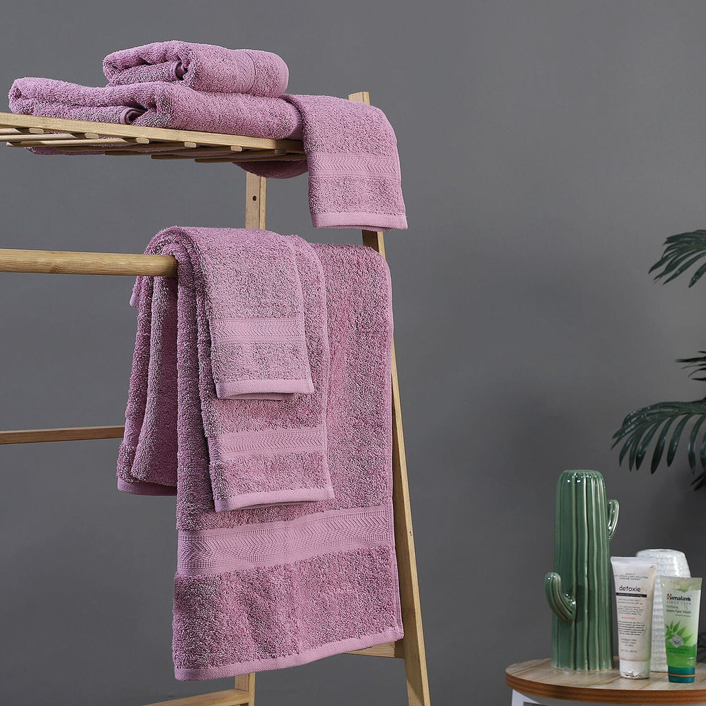 Set of 6 - 100% Cotton Towels - Each of 2 Pieces (Face - 30cm , Hand- 60x40cm , Bath - 140x70cm) - Lilac