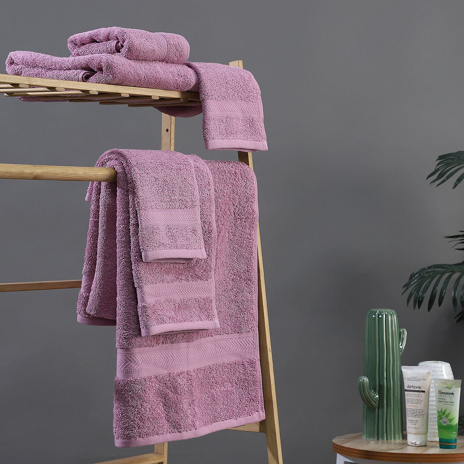 Set of 6 - 100% Cotton Towels - Each of 2 Pieces (Face - 30cm , Hand- 60x40cm , Bath - 140x70cm) - Lilac