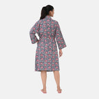 THE MASSIVE REDUCTION - Sukriti 100% Cotton Screen Print Waffle Bath Robe with Pockets (One Size) - Navy, Blue and Pink