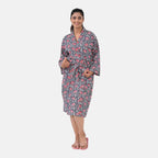 THE MASSIVE REDUCTION - Sukriti 100% Cotton Screen Print Waffle Bath Robe with Pockets (One Size) - Navy, Blue and Pink