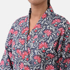 THE MASSIVE REDUCTION - Sukriti 100% Cotton Screen Print Waffle Bath Robe with Pockets (One Size) - Navy, Blue and Pink