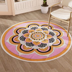 Multipurpose Retro Floral Pattern Round Rug (5ft Diameter) - Maroon