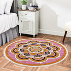 Multipurpose Retro Floral Pattern Round Rug (5ft Diameter) - Maroon