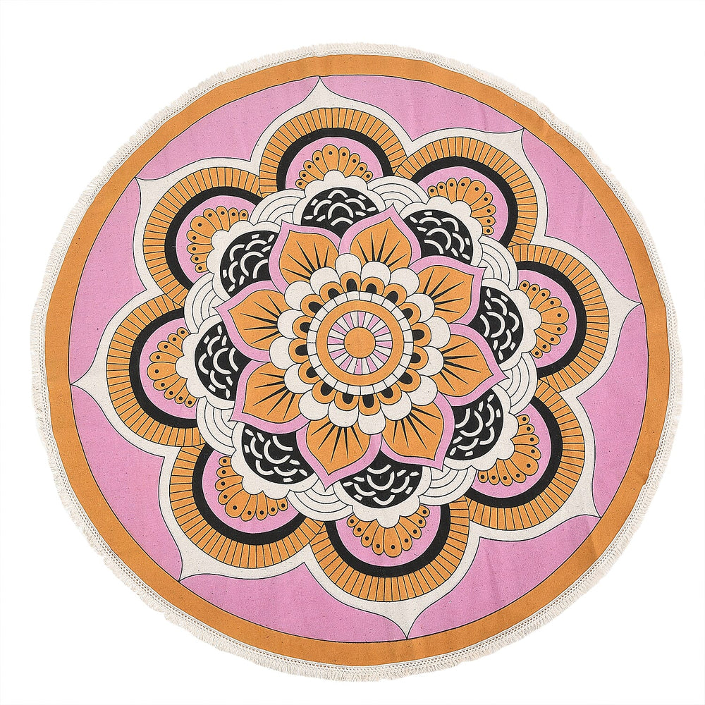 Multipurpose Retro Floral Pattern Round Rug (5ft Diameter) - Maroon