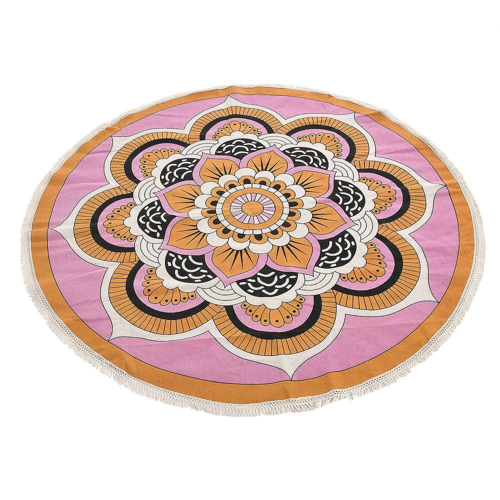 Multipurpose Retro Floral Pattern Round Rug (5ft Diameter) - Maroon