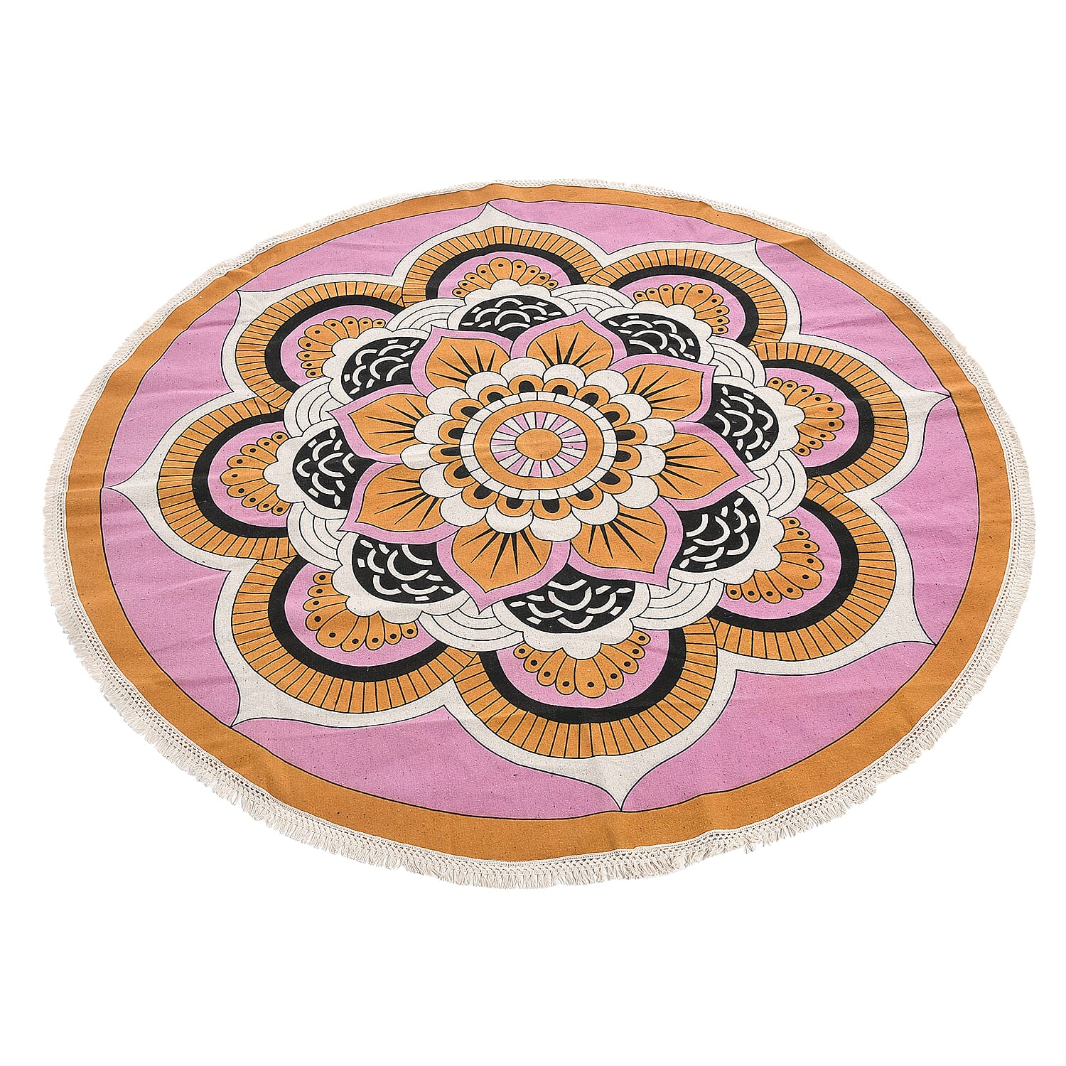 Multipurpose Retro Floral Pattern Round Rug (5ft Diameter) - Maroon