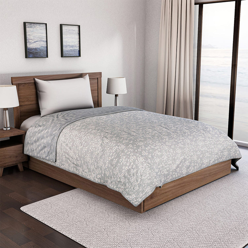 Cotton Printed Throw Blanket (Size 150x1 cm) - Grey & White