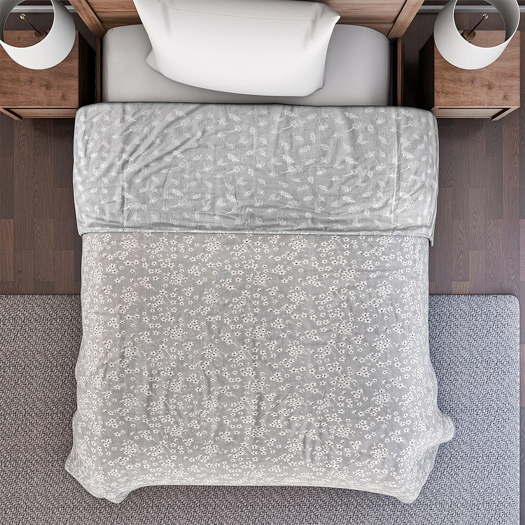 Cotton Printed Throw Blanket (Size 150x1 cm) - Grey & White