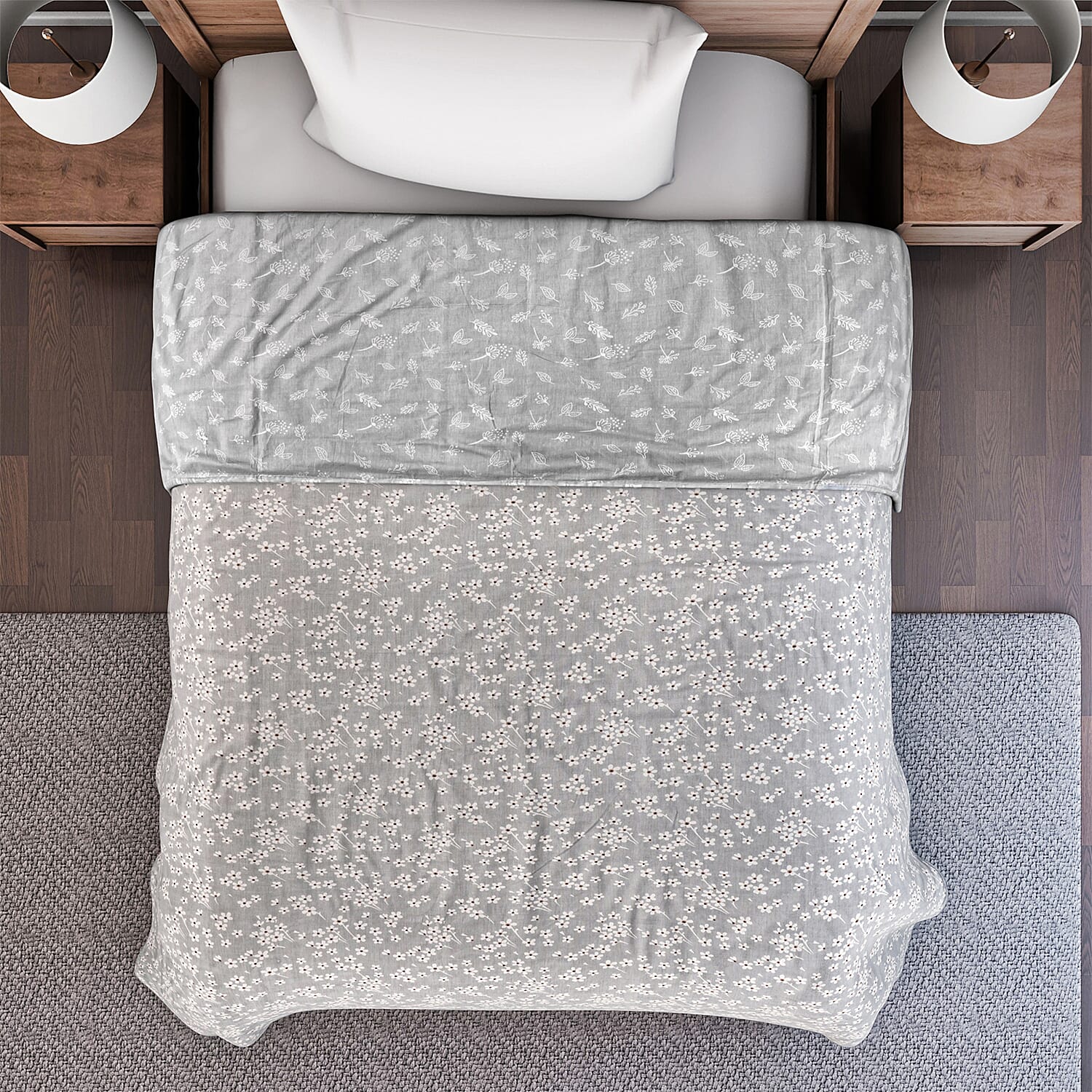 Cotton Printed Throw Blanket (Size 150x1 cm) - Grey & White