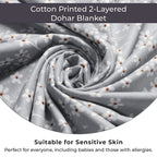 Cotton Printed Throw Blanket (Size 150x1 cm) - Grey & White