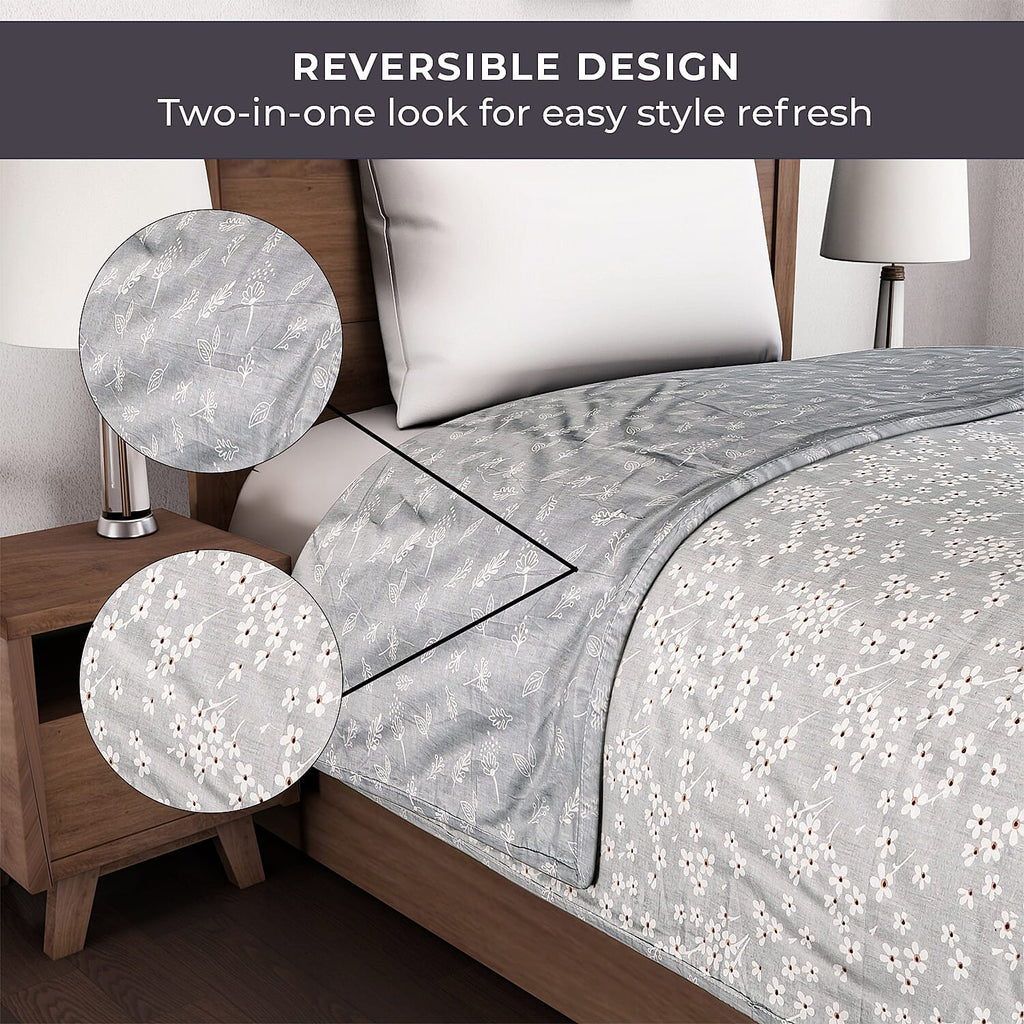 Cotton Printed Throw Blanket (Size 150x1 cm) - Grey & White
