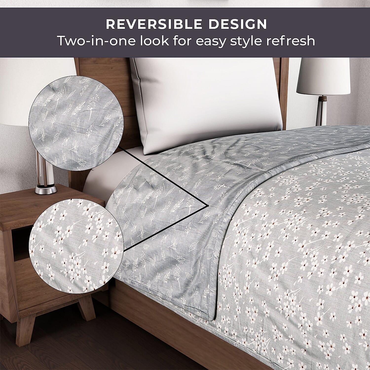Cotton Printed Throw Blanket (Size 150x1 cm) - Grey & White