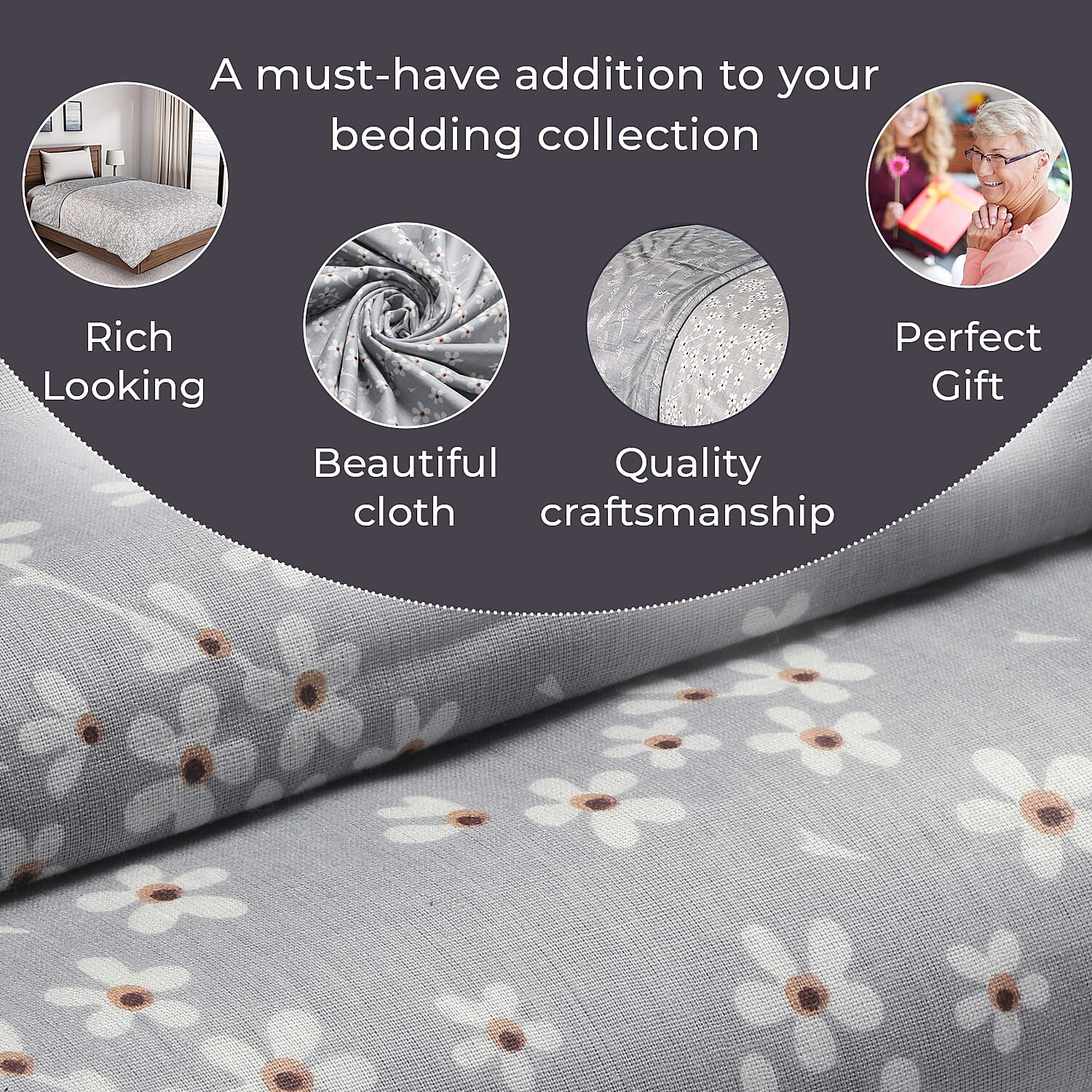 Cotton Printed Throw Blanket (Size 150x1 cm) - Grey & White