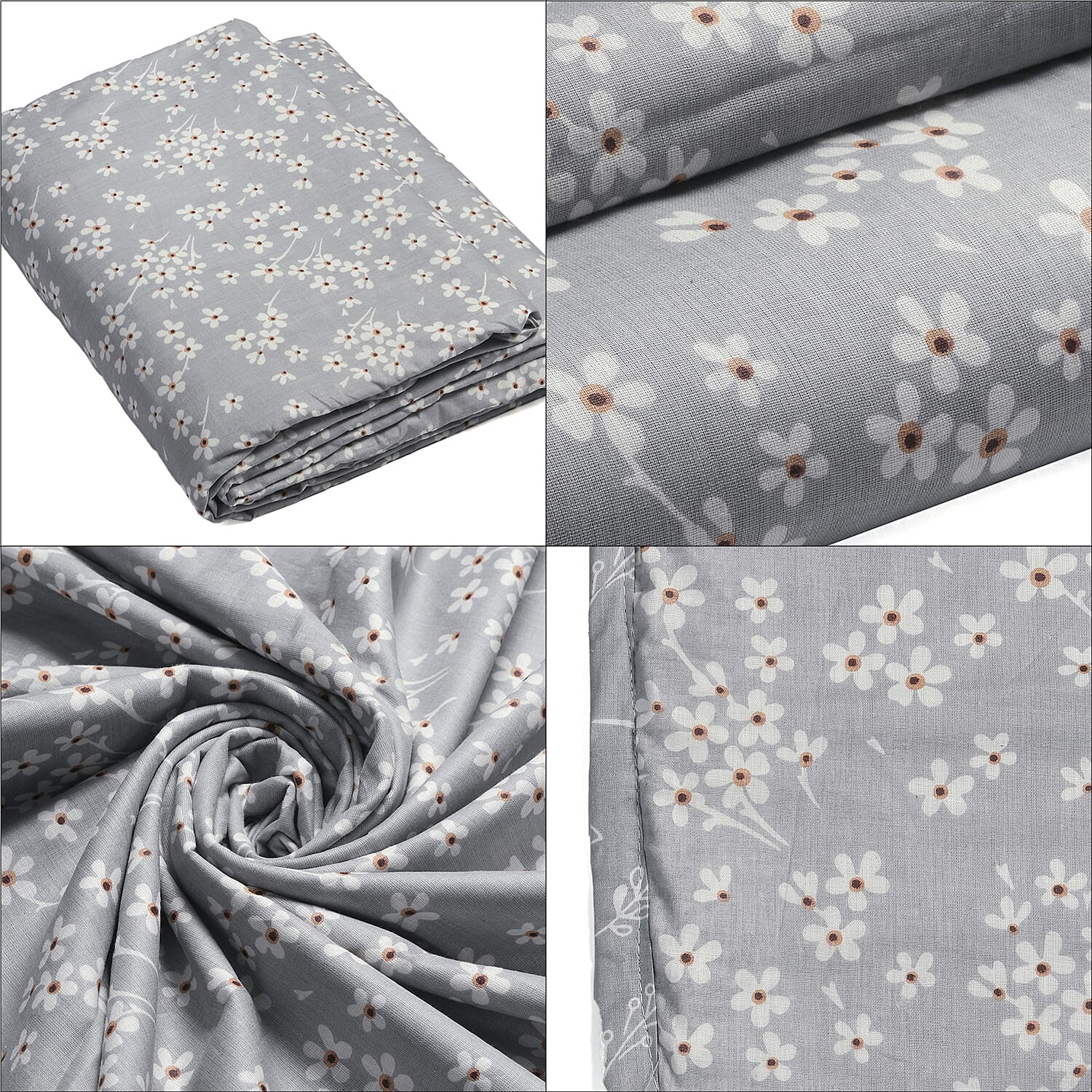 Cotton Printed Throw Blanket (Size 150x1 cm) - Grey & White