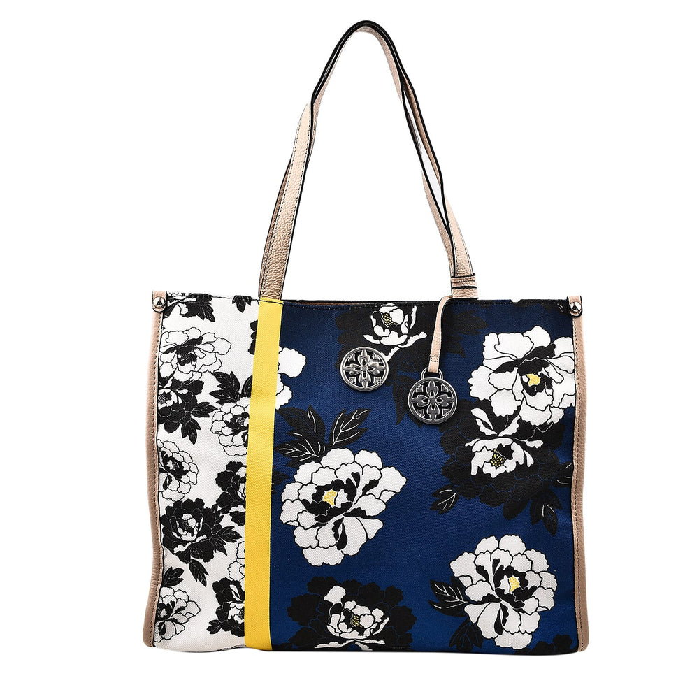 KTD by Kenzo Takada Leather and Cotton Canvas Floral Printed Tote Bag - Blue - White