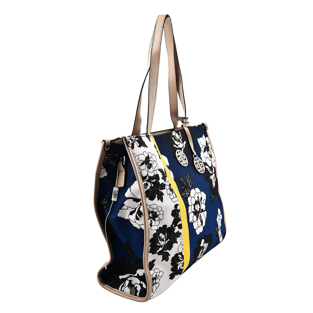 KTD by Kenzo Takada Leather and Cotton Canvas Floral Printed Tote Bag - Blue - White