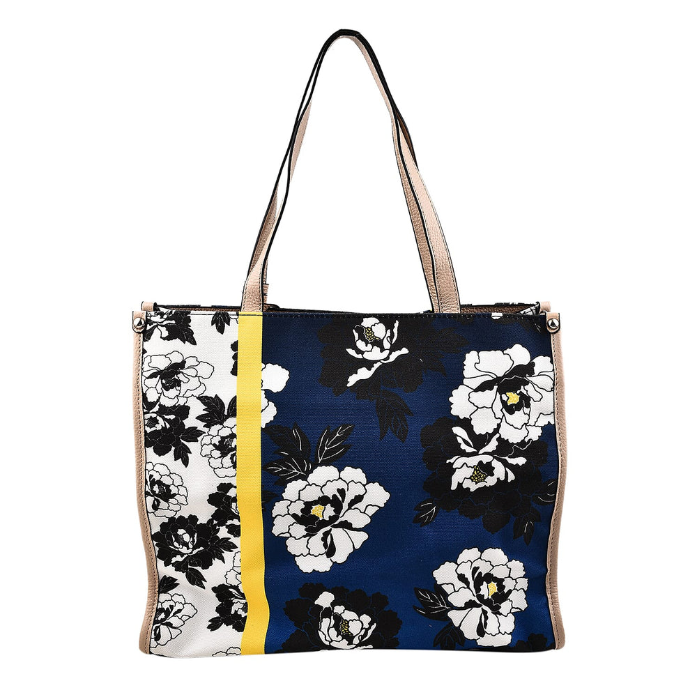 KTD by Kenzo Takada Leather and Cotton Canvas Floral Printed Tote Bag - Blue - White