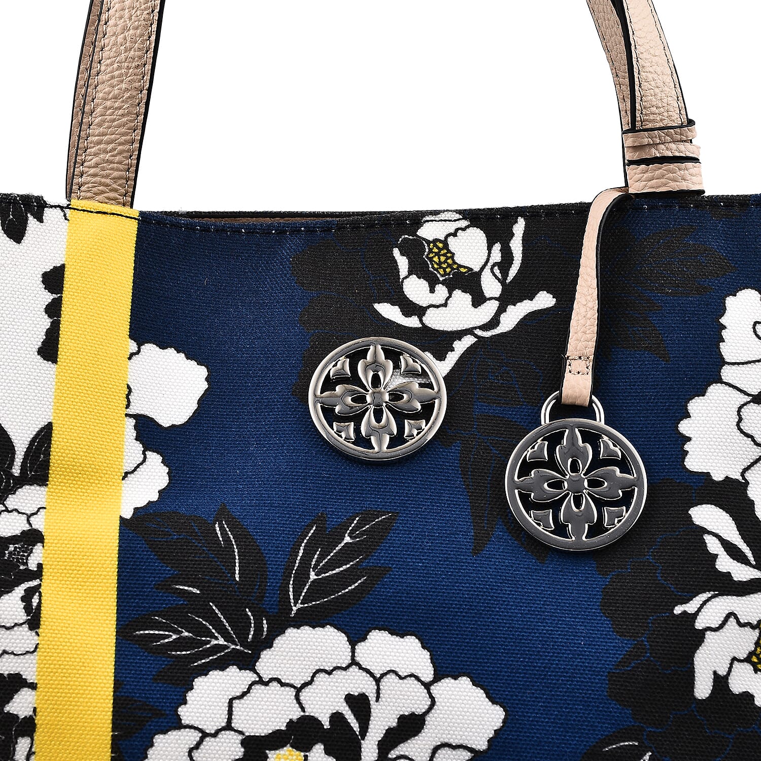 KTD by Kenzo Takada Leather and Cotton Canvas Floral Printed Tote Bag - Blue - White