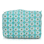 Set of 4- Floral Print Quilted Fabric Cosmetic Pouches - Turquoise Green & White
