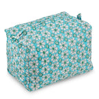 Set of 4- Floral Print Quilted Fabric Cosmetic Pouches - Turquoise Green & White