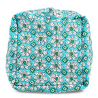 Set of 4- Floral Print Quilted Fabric Cosmetic Pouches - Turquoise Green & White