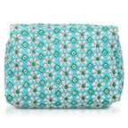Set of 4- Floral Print Quilted Fabric Cosmetic Pouches - Turquoise Green & White