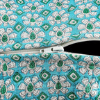 Set of 4- Floral Print Quilted Fabric Cosmetic Pouches - Turquoise Green & White