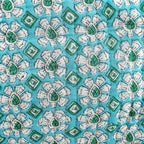 Set of 4- Floral Print Quilted Fabric Cosmetic Pouches - Turquoise Green & White