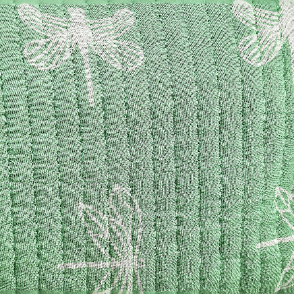 Set of 4- Cotton Hand - Block Insect Print Quilted Fabric Cosmetic Pouches - Green
