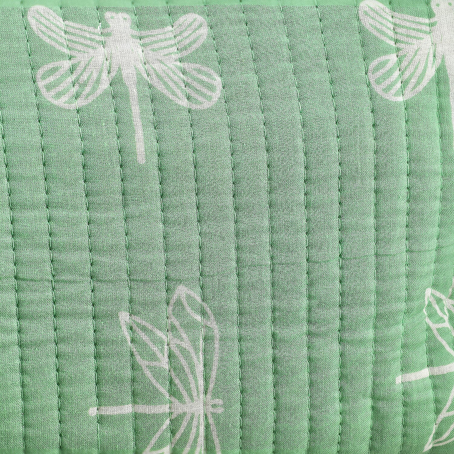 Set of 4- Cotton Hand - Block Insect Print Quilted Fabric Cosmetic Pouches - Green