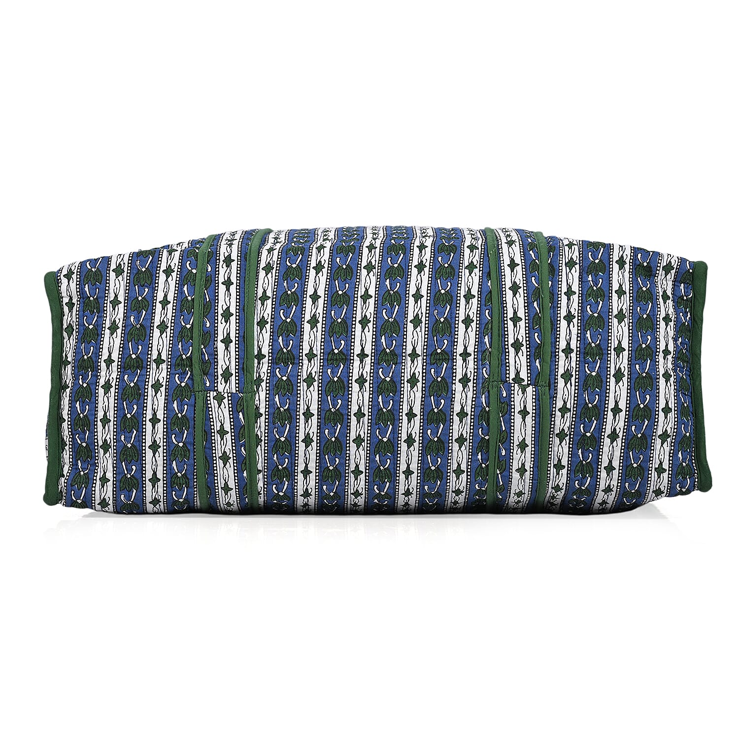 Quilted Fabric Stripe Pattern Tote Bag with Zipper Closure - White & Blue