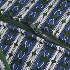 Quilted Fabric Stripe Pattern Tote Bag with Zipper Closure - White & Blue