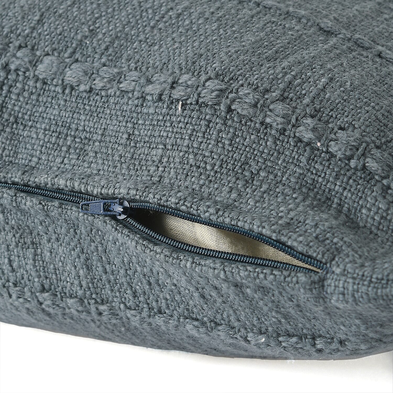 Solid Woven Cotton Slub Throw Blanket (218x152 cm) with Cushion Cover (Size 45x45 cm) - Blue