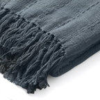 Solid Woven Cotton Slub Throw Blanket (218x152 cm) with Cushion Cover (Size 45x45 cm) - Blue