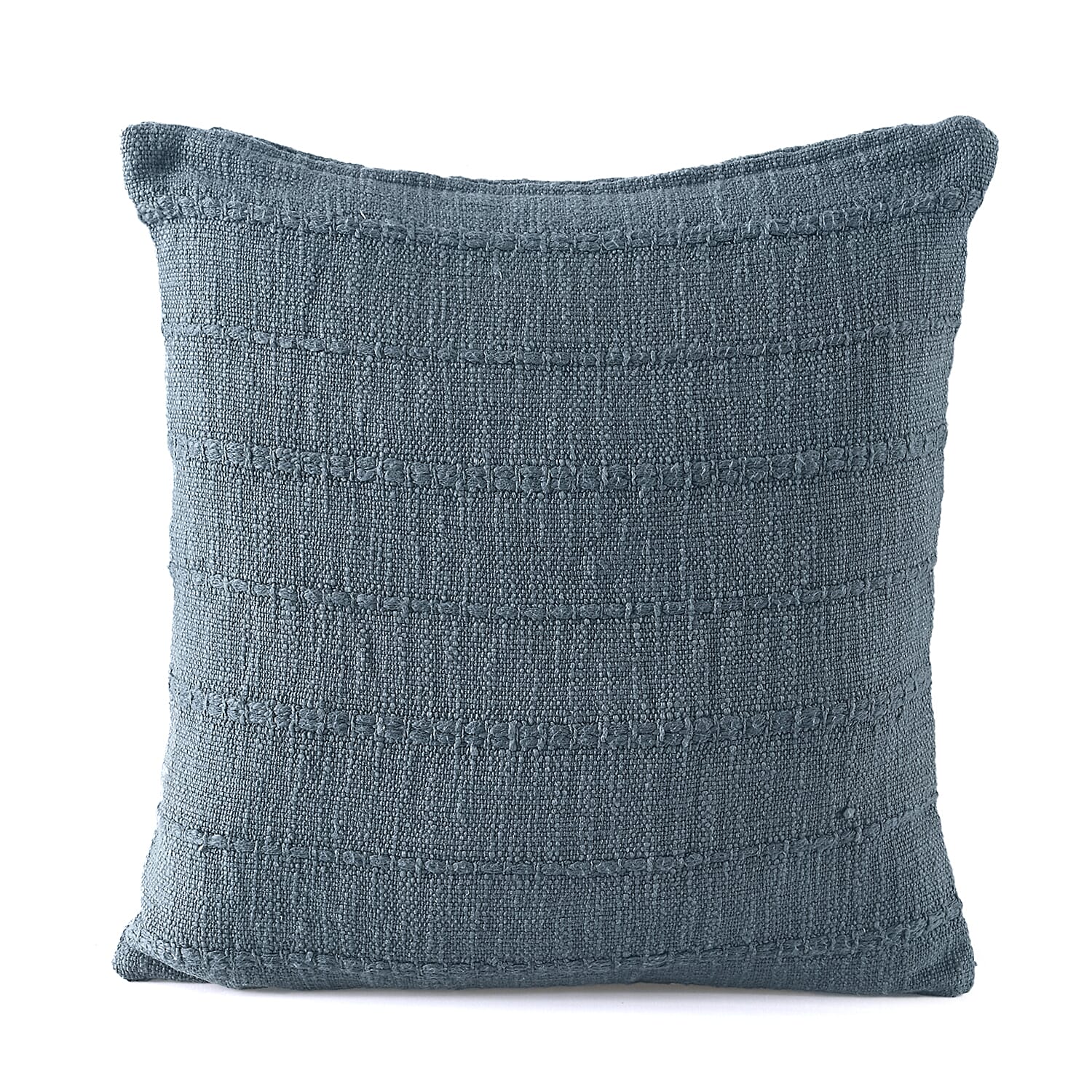 Solid Woven Cotton Slub Throw Blanket (218x152 cm) with Cushion Cover (Size 45x45 cm) - Blue