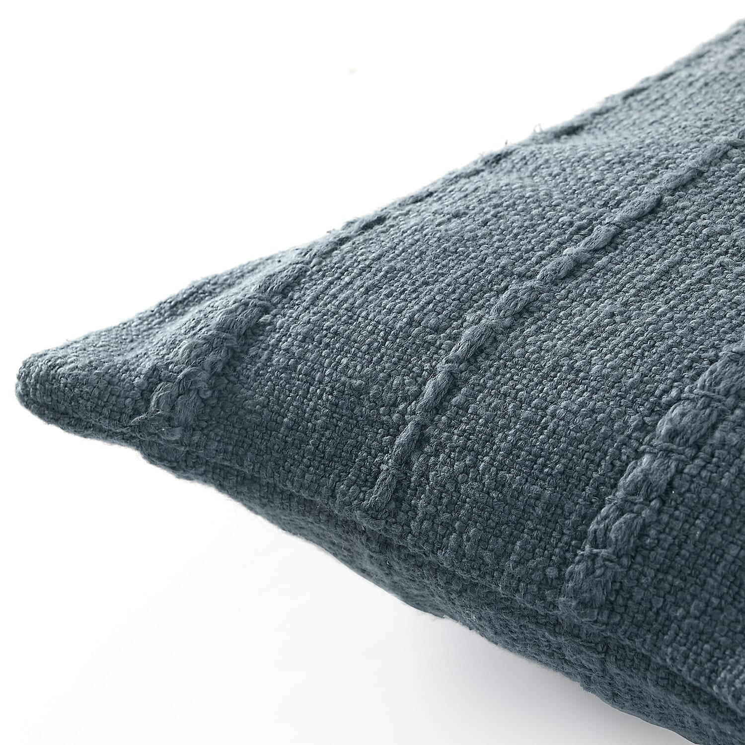 Solid Woven Cotton Slub Throw Blanket (218x152 cm) with Cushion Cover (Size 45x45 cm) - Blue