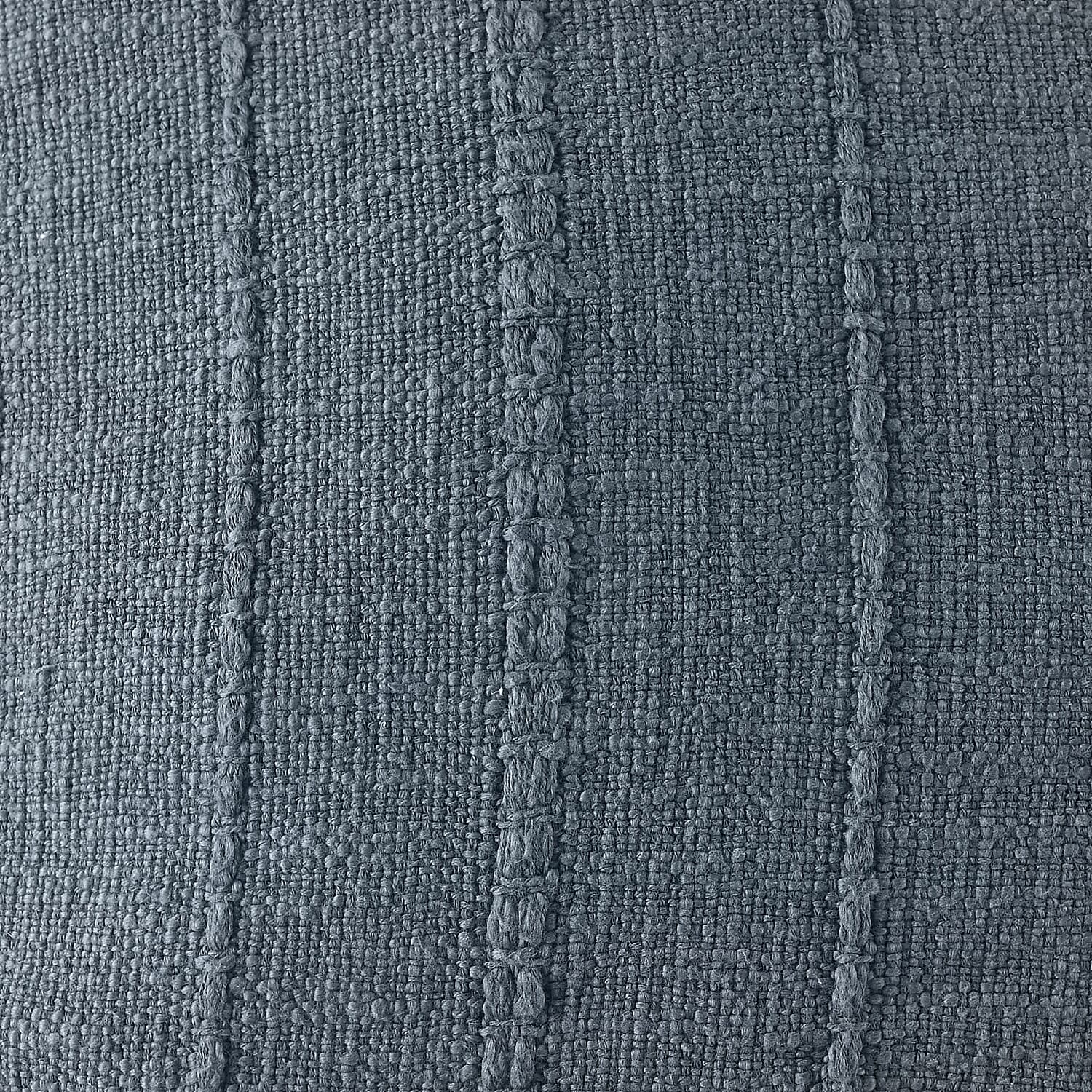 Solid Woven Cotton Slub Throw Blanket (218x152 cm) with Cushion Cover (Size 45x45 cm) - Blue