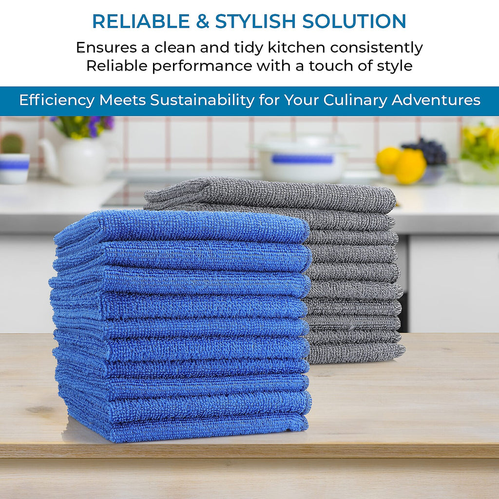 Set of 20 Micro Fiber Terry Kitchen Towels (Size 30x30 cm) - Blue & Grey