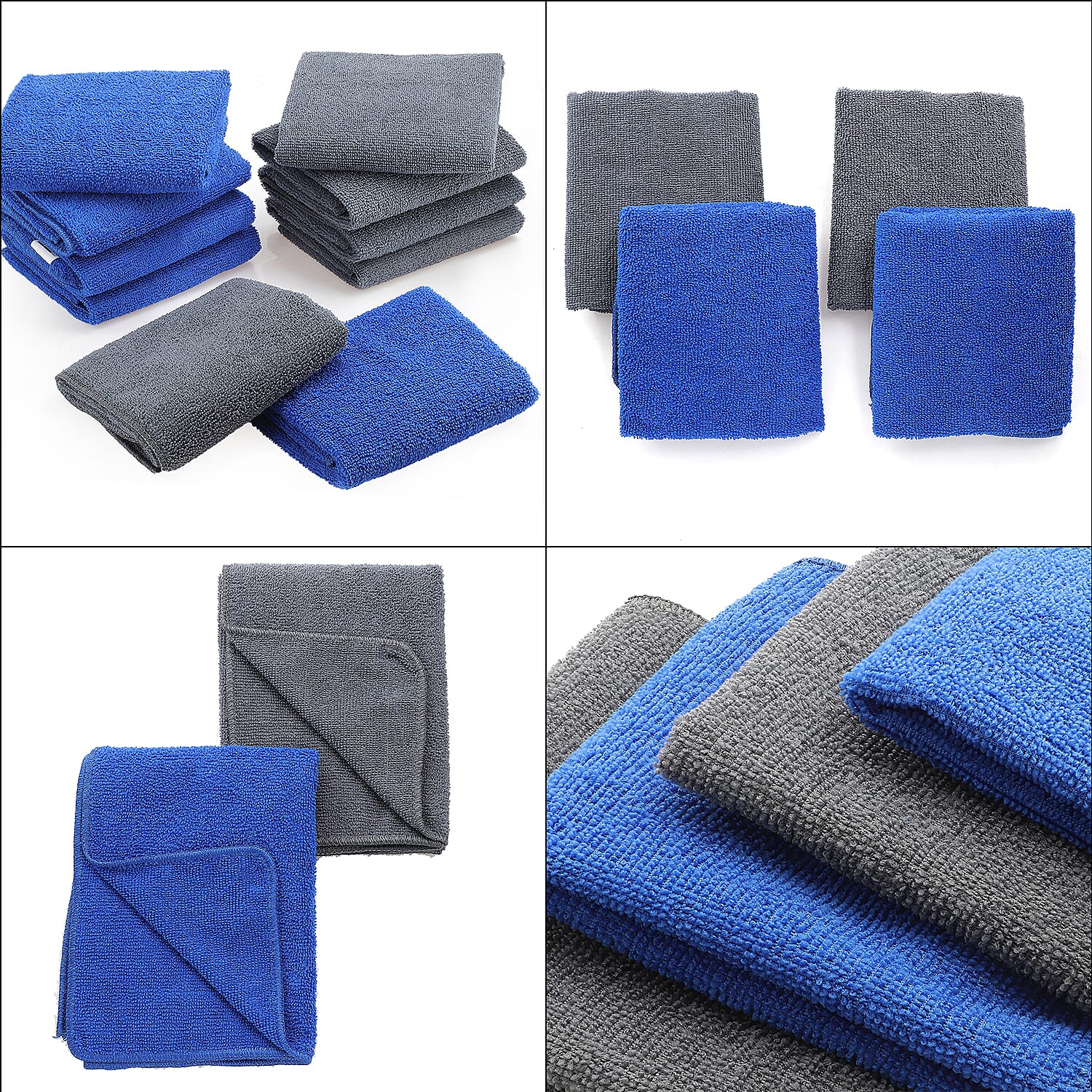 Set of 10 Micro Terry Dish Cloths (Size 60x40 cm) - Blue - Grey