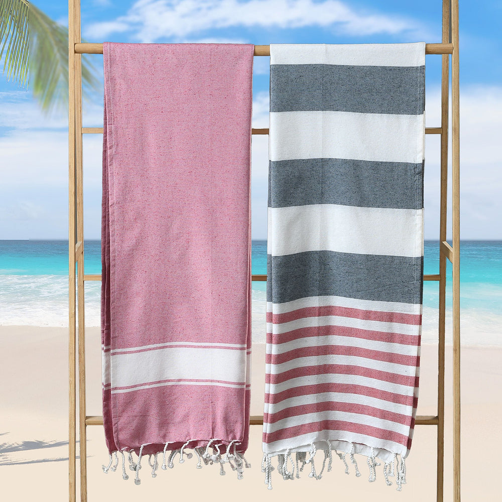Cotton Stripe Towel (Size 90x170 cm) - Pink