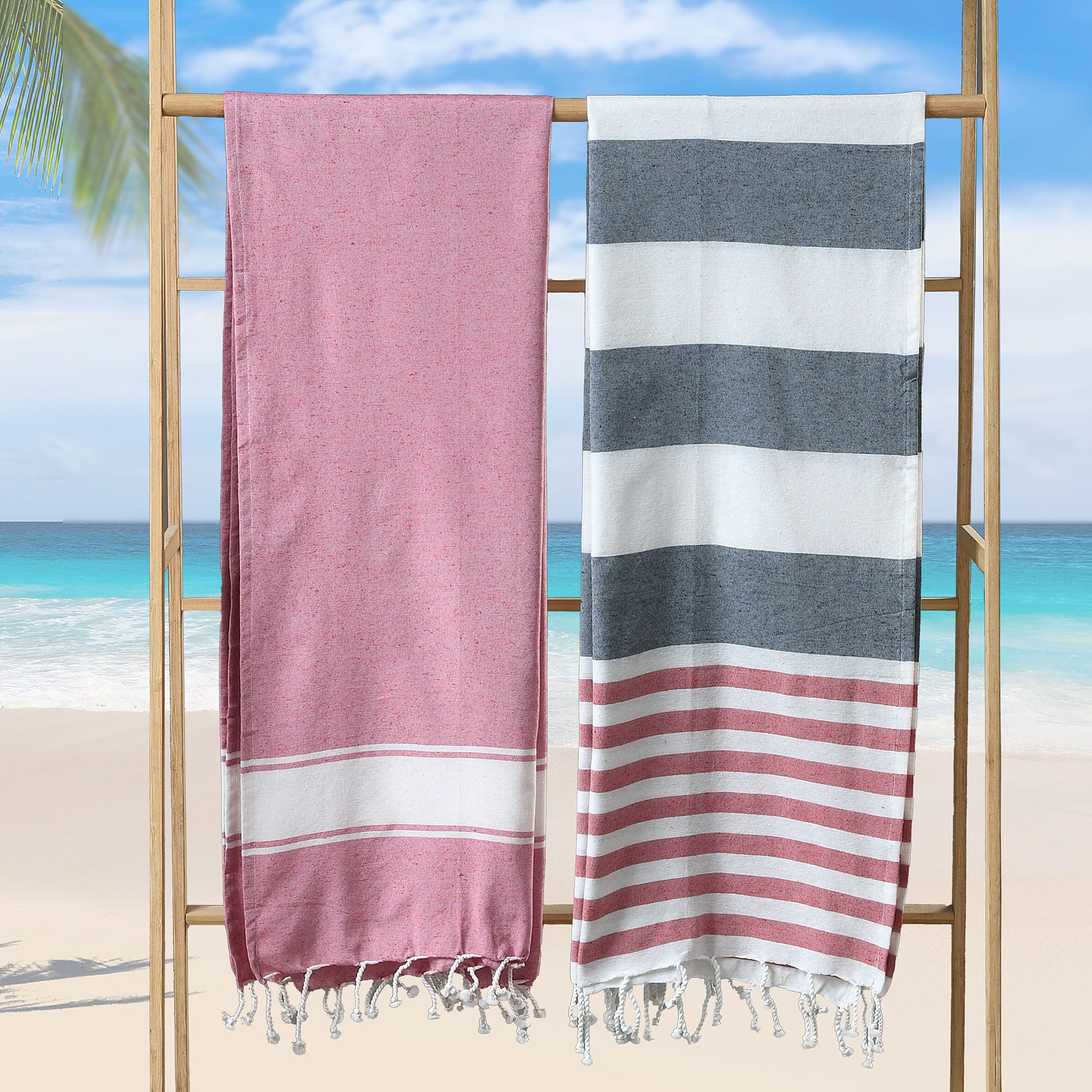 Cotton Stripe Towel (Size 90x170 cm) - Pink