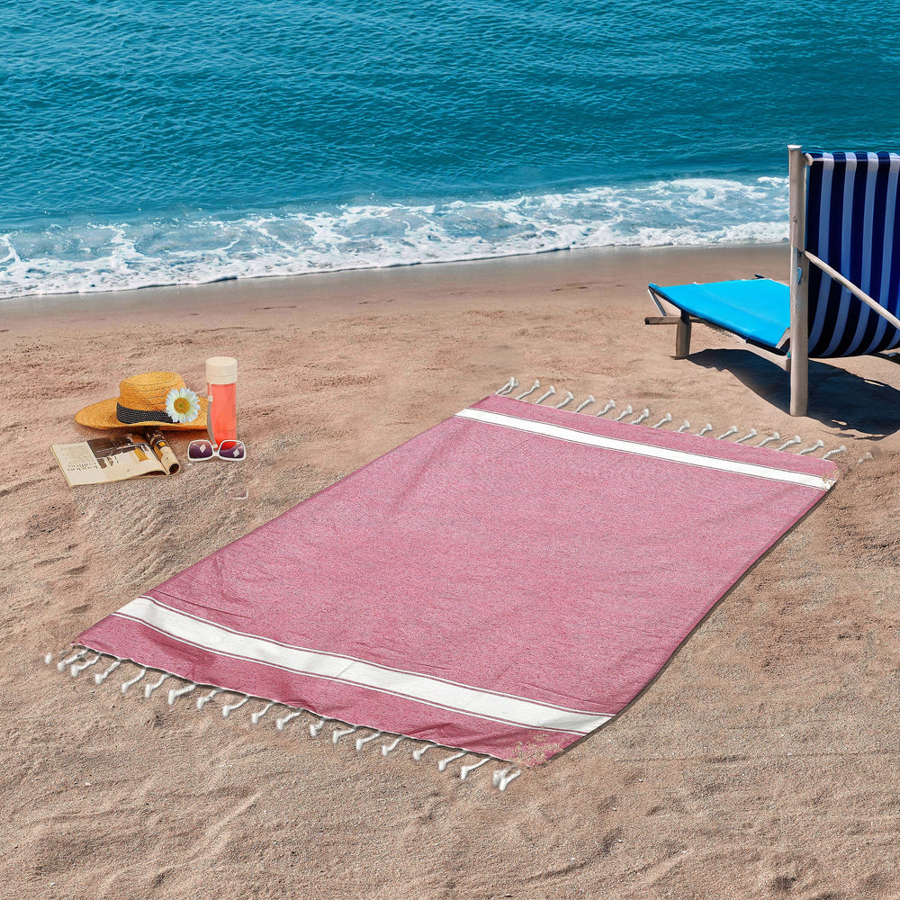 Cotton Stripe Towel (Size 90x170 cm) - Pink