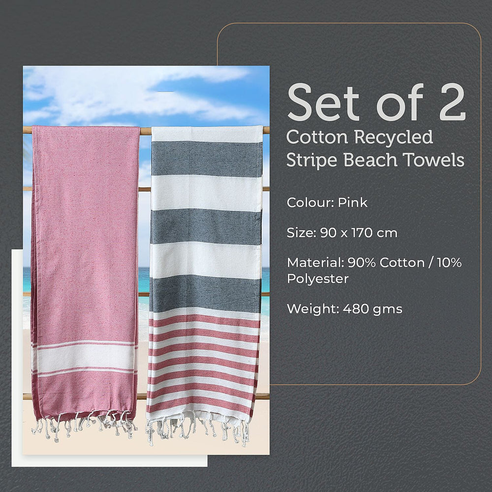 Cotton Stripe Towel (Size 90x170 cm) - Pink