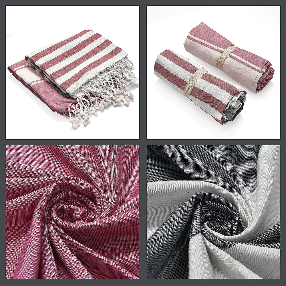 Cotton Stripe Towel (Size 90x170 cm) - Pink