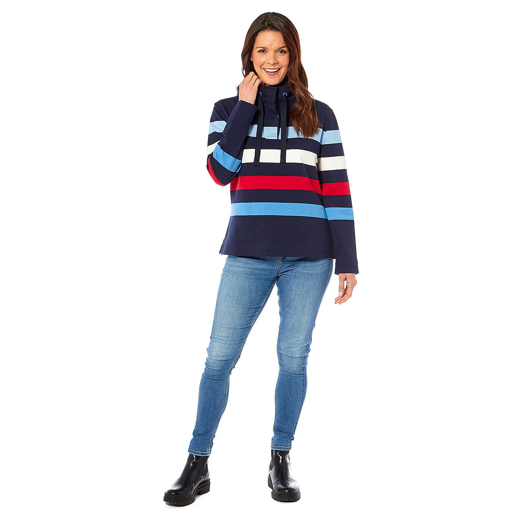 Ladies Cotton Wide Striped Sweat Shirt (Size 18) - Navy Blue and Multi