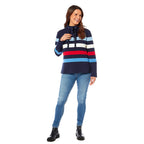 Ladies Cotton Wide Striped Sweat Shirt (Size 18) - Navy Blue and Multi