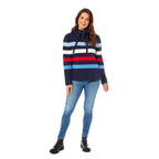 Ladies Cotton Wide Striped Sweat Shirt (Size 18) - Navy Blue and Multi