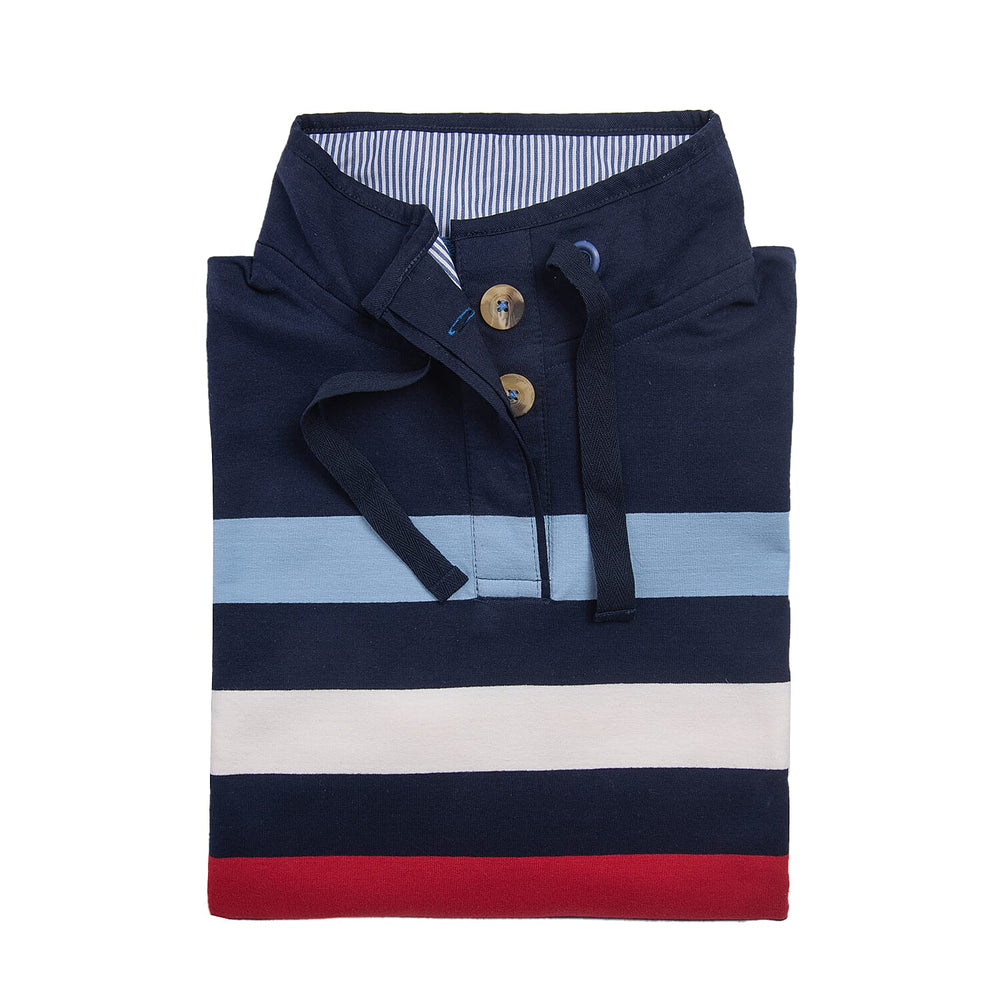 Ladies Cotton Wide Striped Sweat Shirt (Size 18) - Navy Blue and Multi