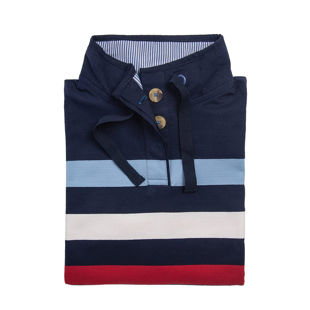 Ladies Cotton Wide Striped Sweat Shirt (Size 18) - Navy Blue and Multi