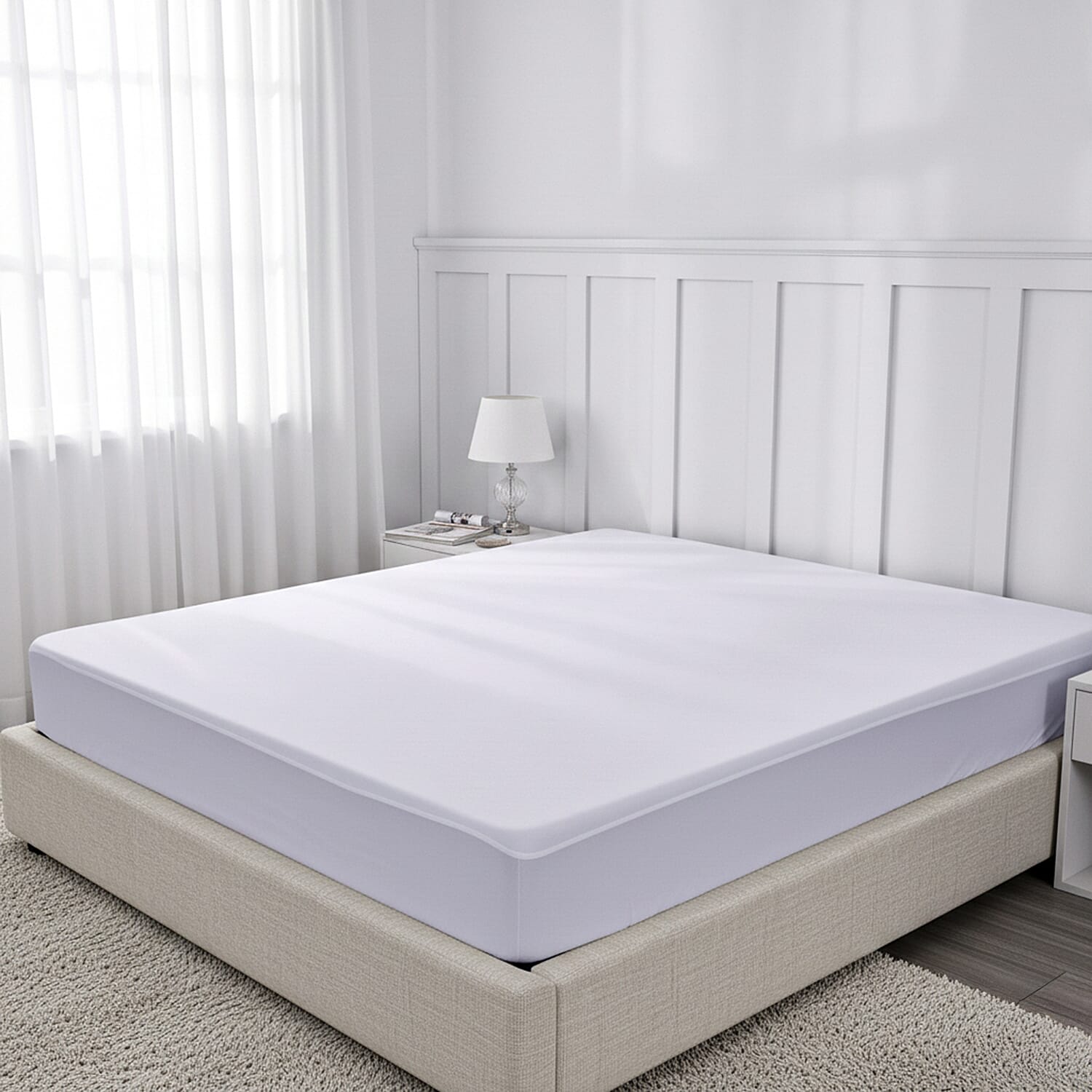 Cotton Patterned Mattress Protector  (Size 190x90 cm) - White & White